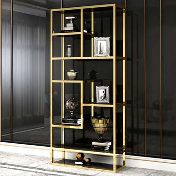 Luxury Display Geometric Bookshelf in Gold & Black-Bookcases & Bookshelves,Furniture,Office Furniture